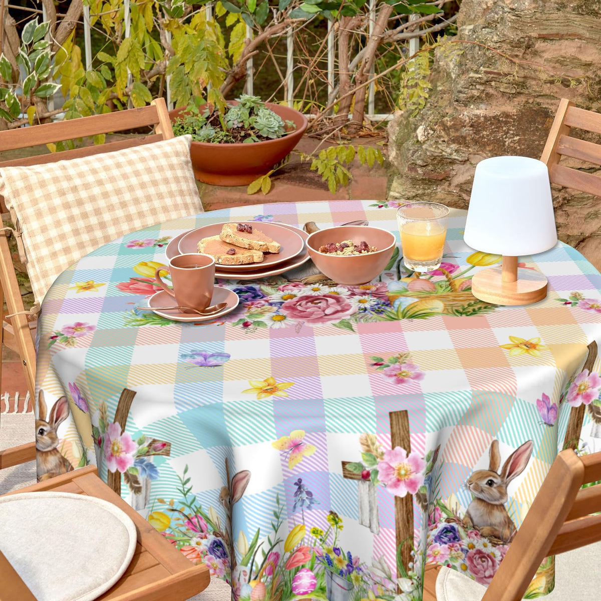 VentuCoven floral egg spring tablecloth 60in enhances indoor and outdoor table aesthetics