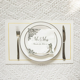 VENY TAYA mr and mrs napkins add elegant messaging to wedding reception.