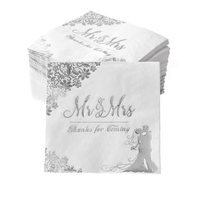 VENY TAYA silver 100-pack napkins for reception table decor and guest convenience.