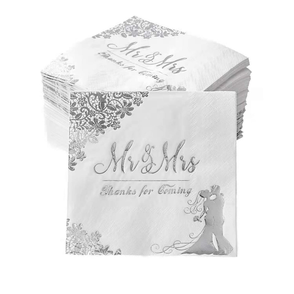 VENY TAYA silver 100-pack napkins for reception table decor and guest convenience.