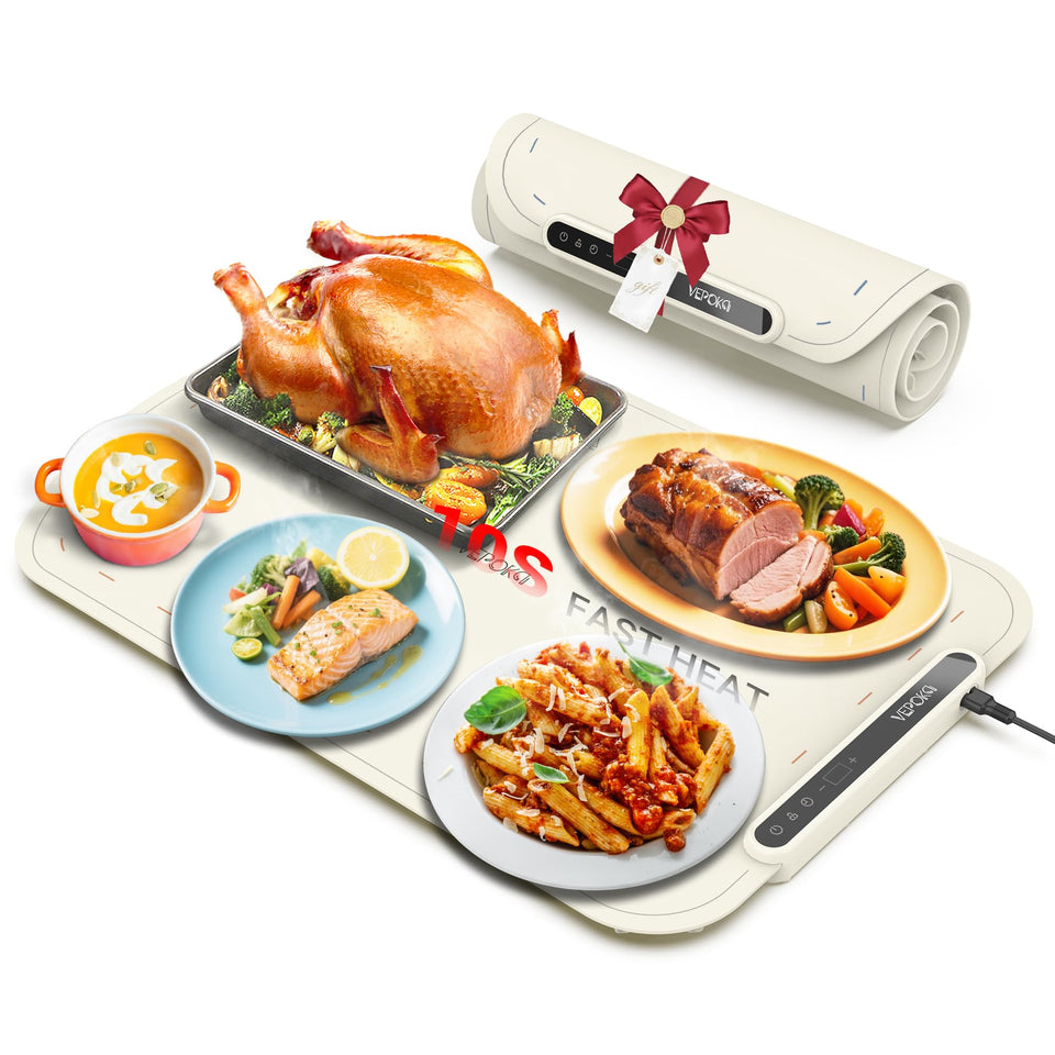 VEPOKA food warming mat on countertop keeping appetizers warm for parties