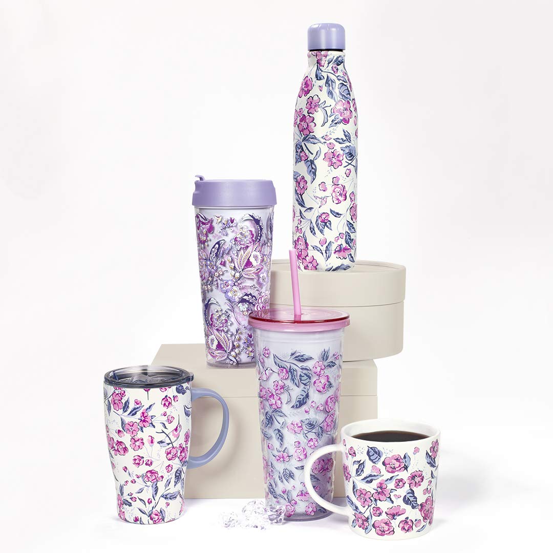 Travel-ready mug in cup holder-friendly tapered shape for commute.