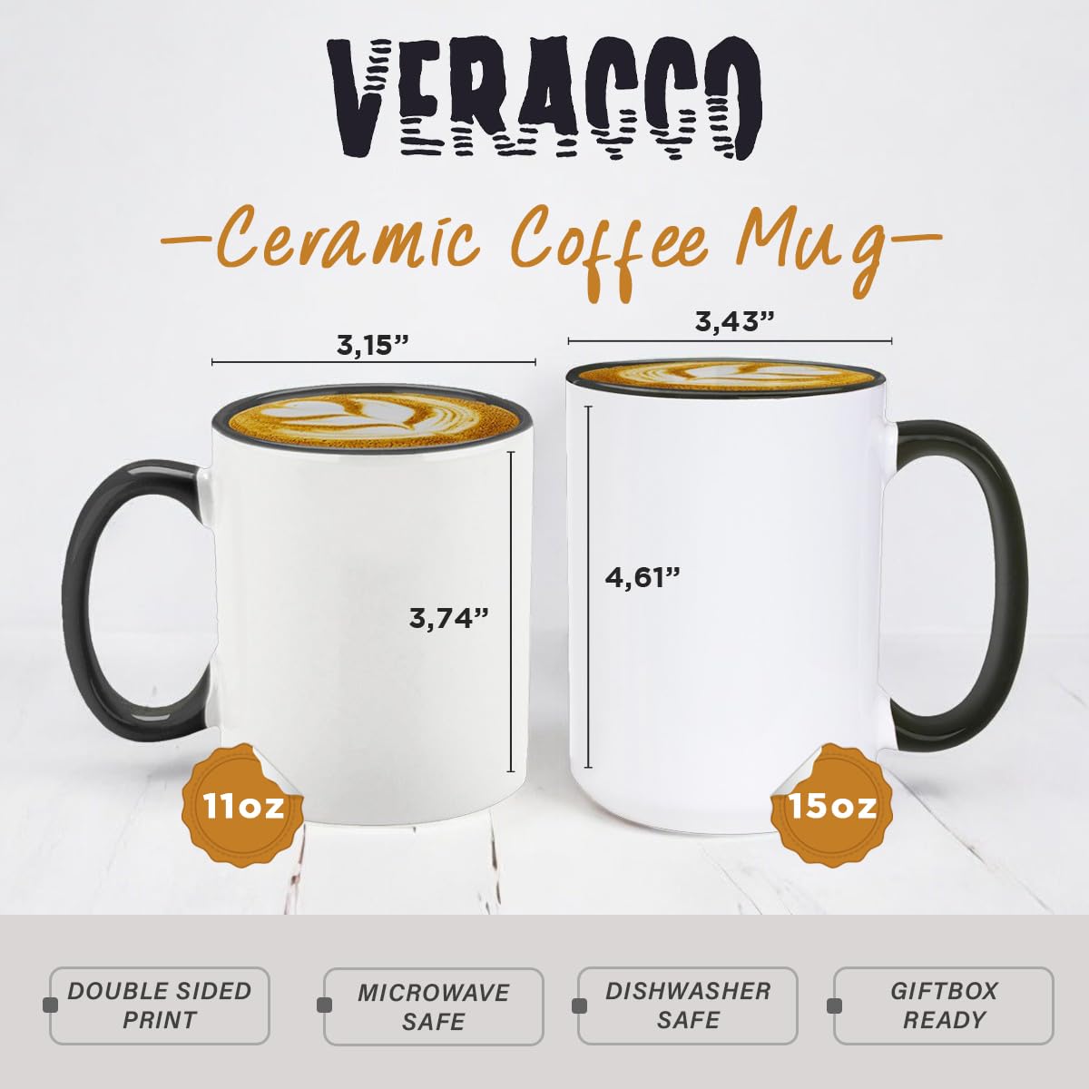 Veracco mug side text view shows humorous claim for desk humor