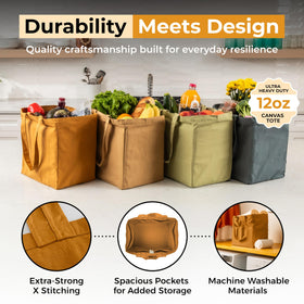 VeraMia canvas bag size 15x15x10 inches for spacious groceries