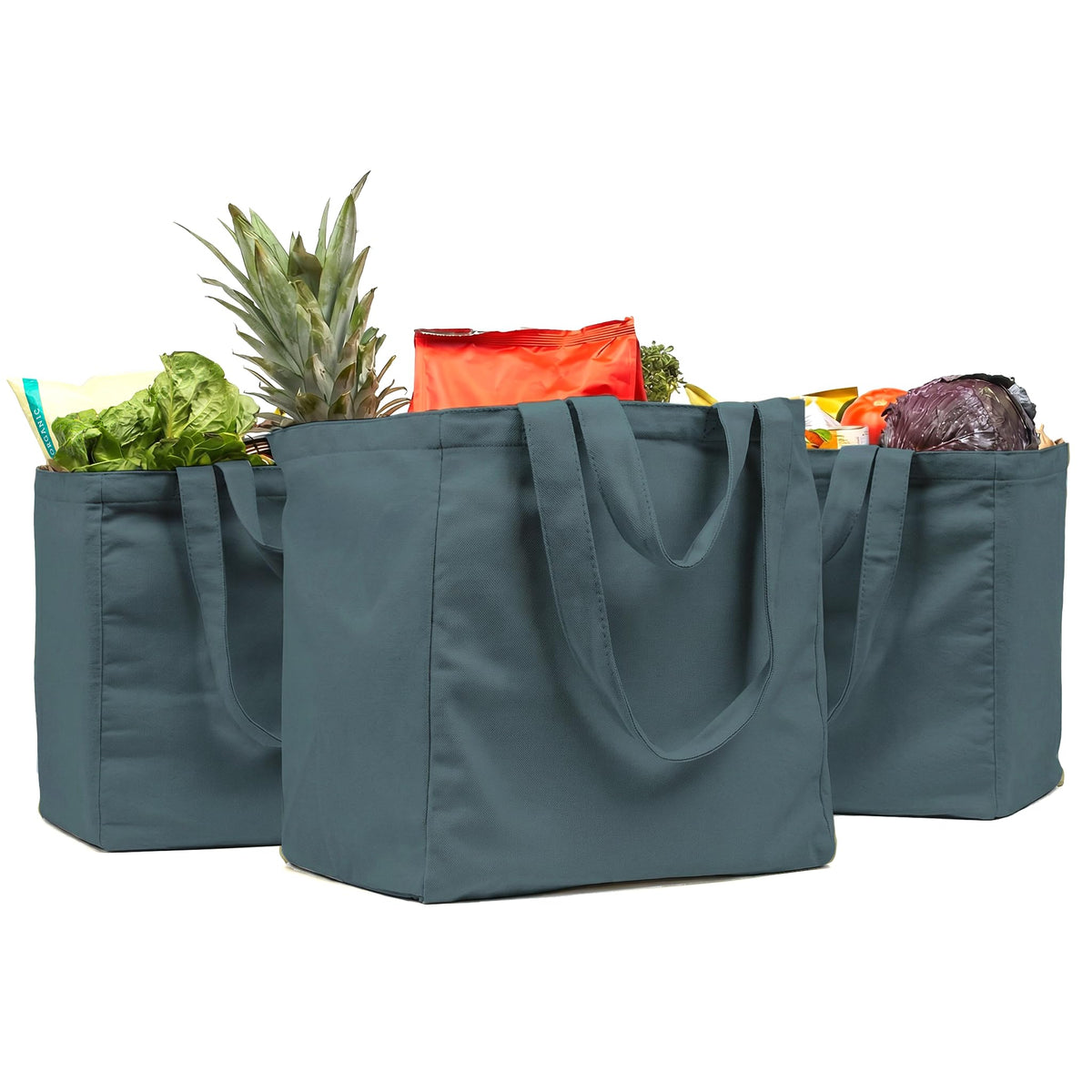 VeraMia canvas grocery bag with real bottle pockets for organized beverages.