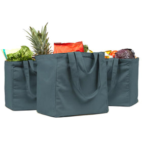 VeraMia canvas grocery bag with real bottle pockets for organized beverages.