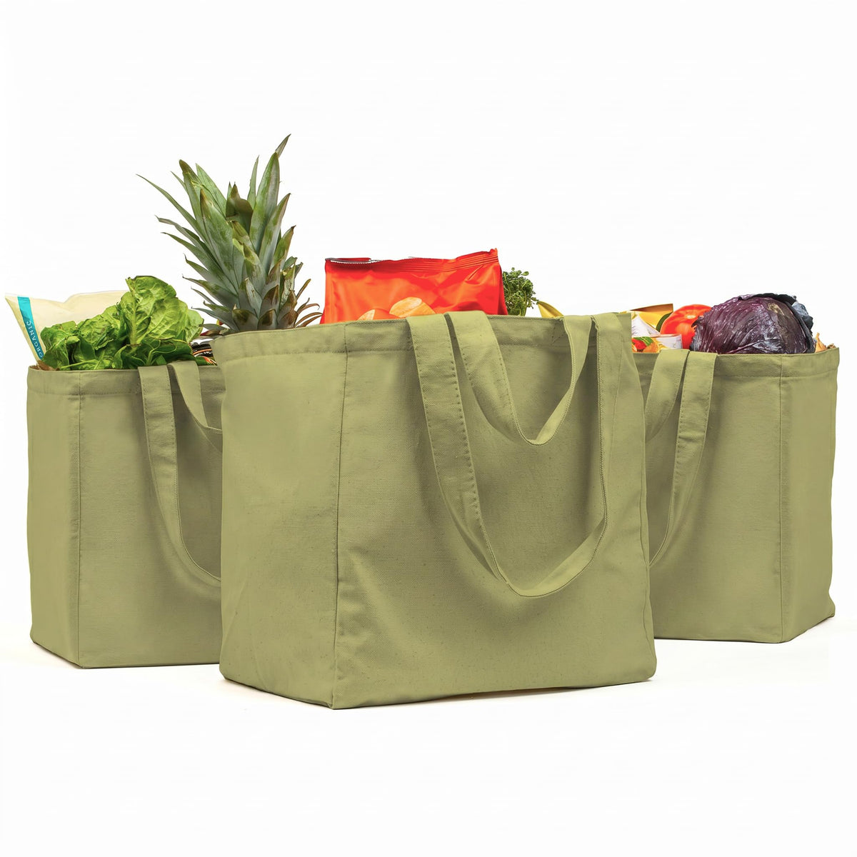 VeraMia canvas tote with real pockets keeps groceries organized.