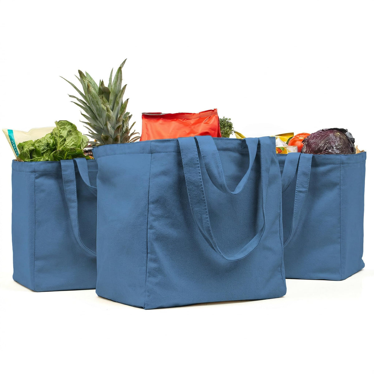 VeraMia canvas grocery bag 3pc set with real pockets for organized shopping.