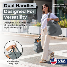 VeraMia bag showing long shoulder strap for comfortable hands-free carrying.