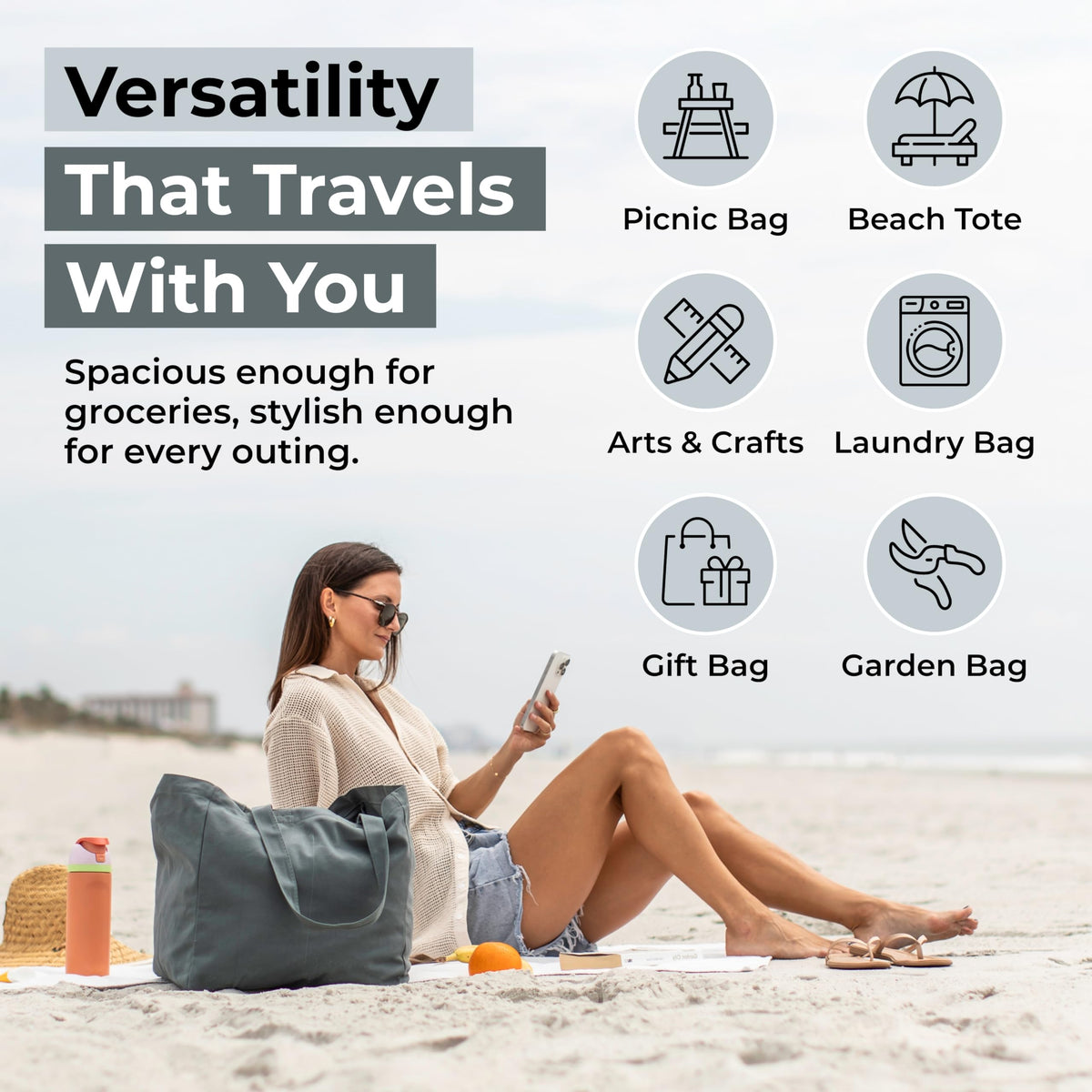 VeraMia washable canvas tote ready for easy cleaning after trips.