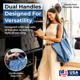 VeraMia bag featuring dual carry options: shoulder strap and short handle.