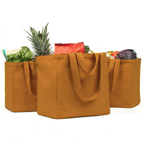 VeraMia 3pc canvas grocery bag set in gold orange with durable dual handles