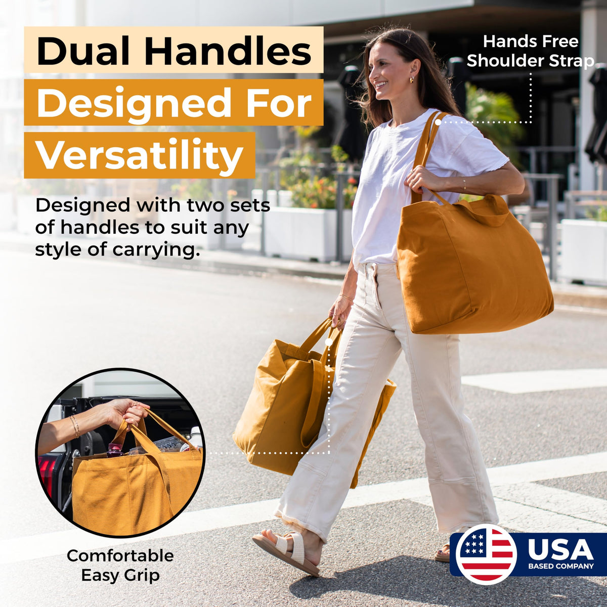 VeraMia canvas bag with dual handles and shoulder strap for versatile carrying