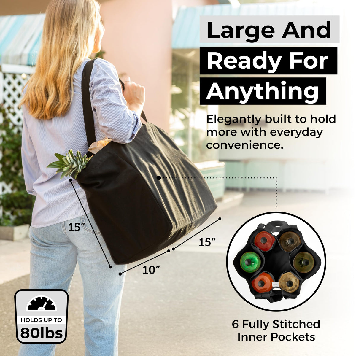VeraMia bag with real bottle pockets for organized 2L bottles