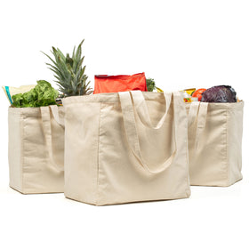 VeraMia 3pc canvas bag with real bottle pockets for organized groceries and easy loading.