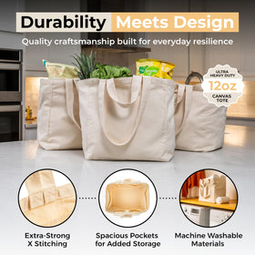 VeraMia foldable canvas bags are washable and easy to store after use.