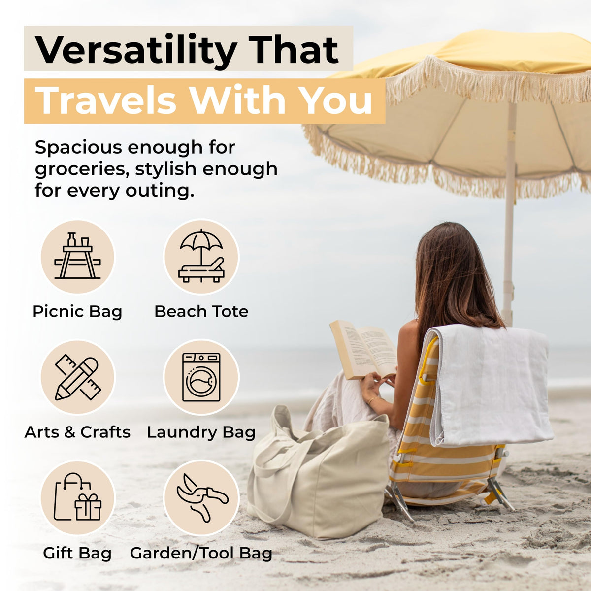 Unbleached natural cotton VeraMia bags keep a clean, chemical-free look.