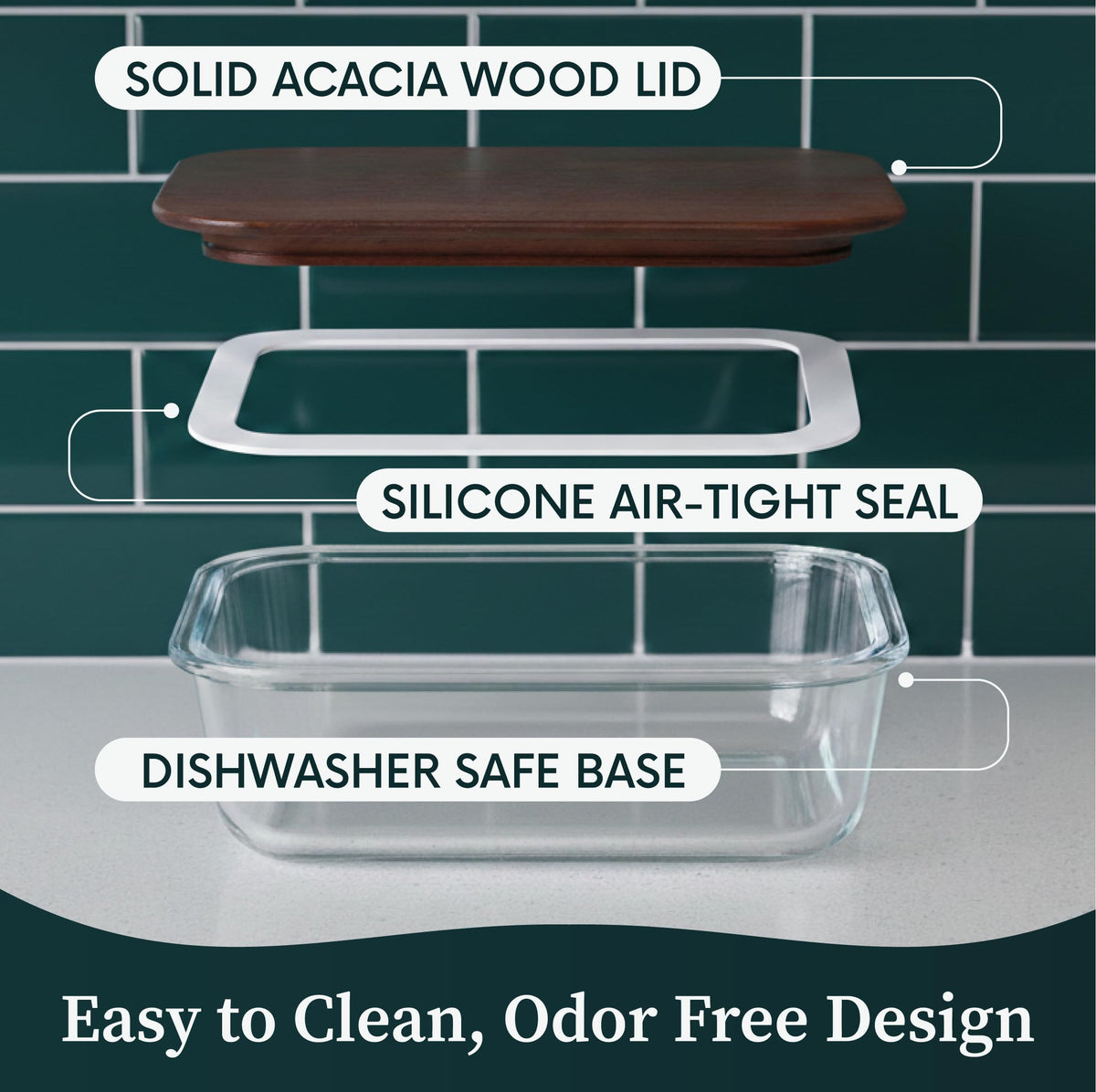 Verdara borosilicate glass base highlights contents while withstanding temperature shifts.
