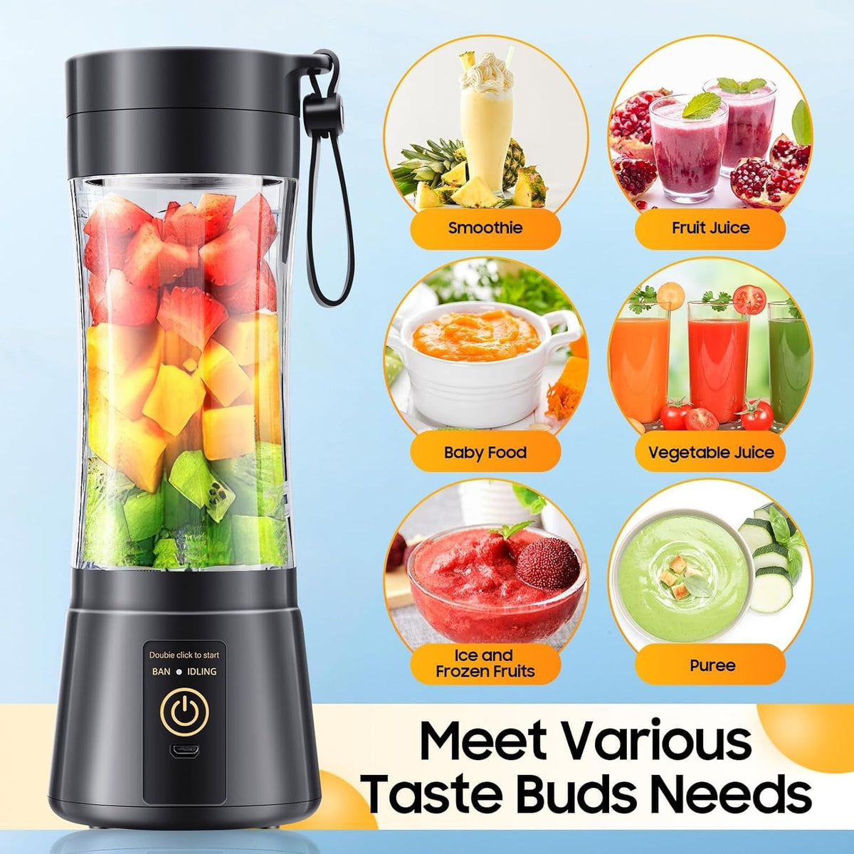 VerdeHome compact blender with 6 blades blends fruits at high speed for smooth textures