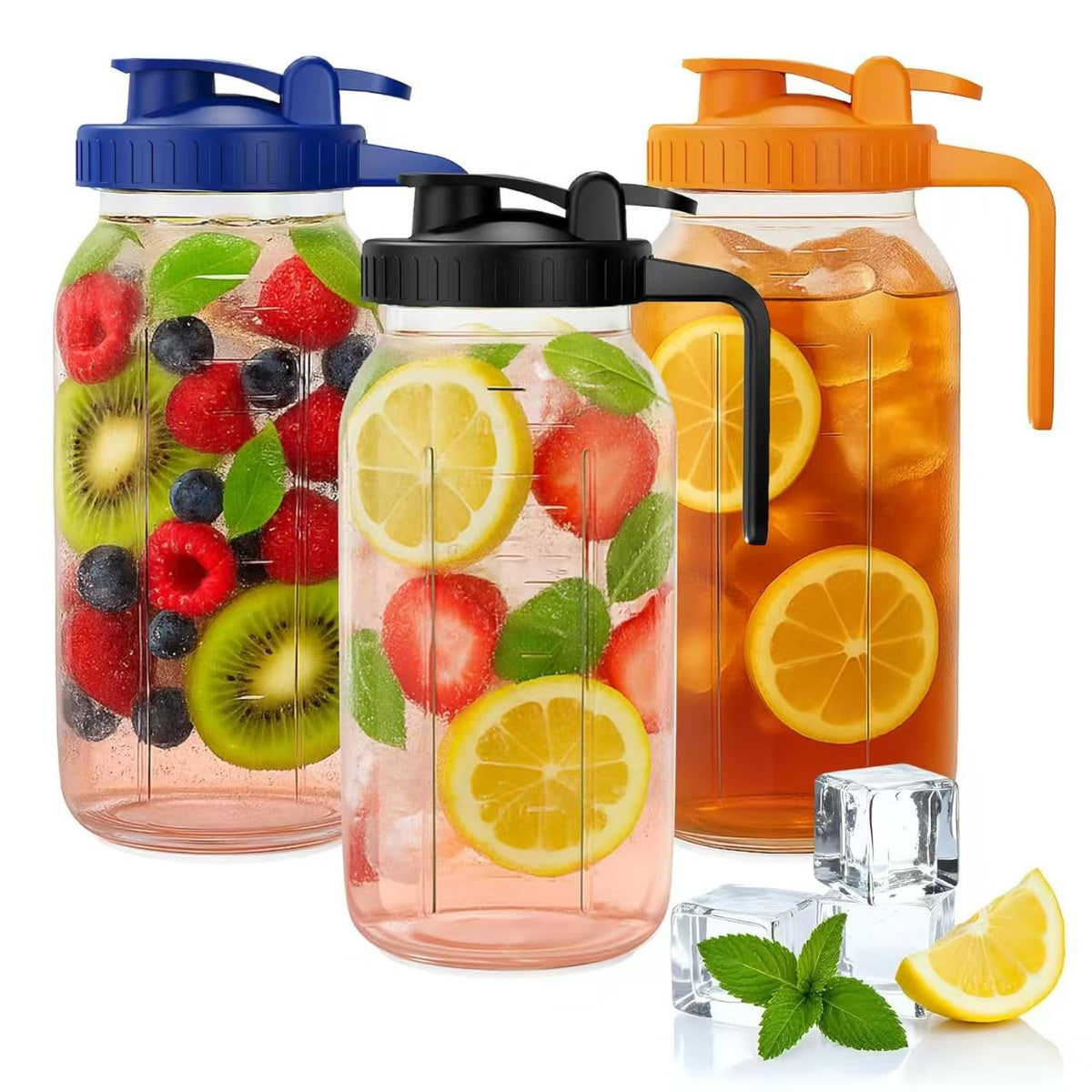 Veri Beond 64oz mason jar pitcher with lid for mess-free storage.