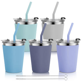 Vermida stainless-steel kids cup with lid and straw for mess-free sipping at home.