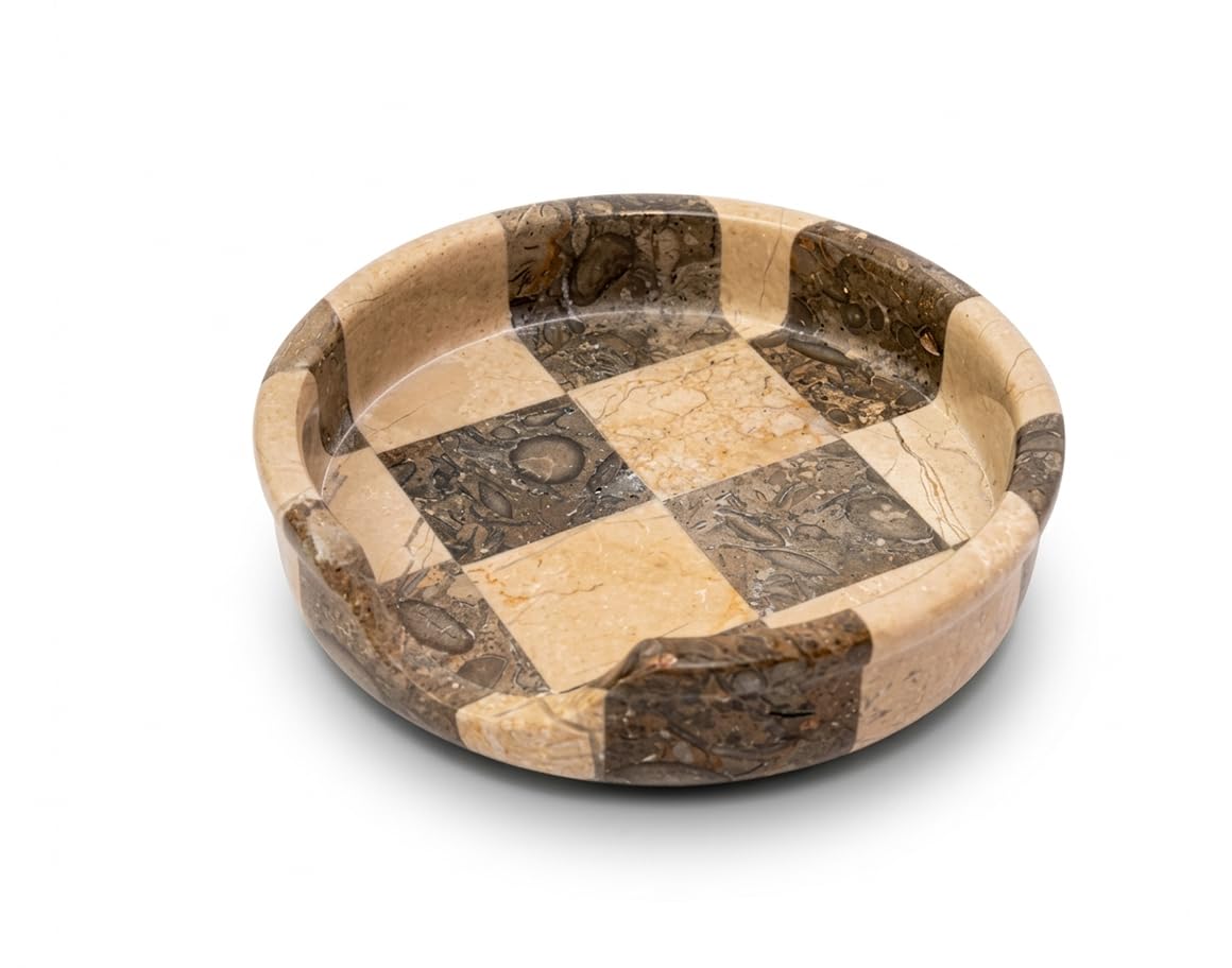 Verona Oceanic marble spoon rest with checkered pattern keeps utensils tidy.
