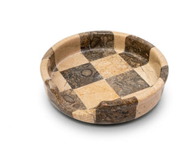 Verona Oceanic marble spoon rest with checkered pattern keeps utensils tidy.