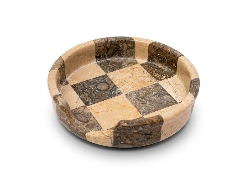 Verona Oceanic marble spoon rest with checkered pattern keeps utensils tidy.