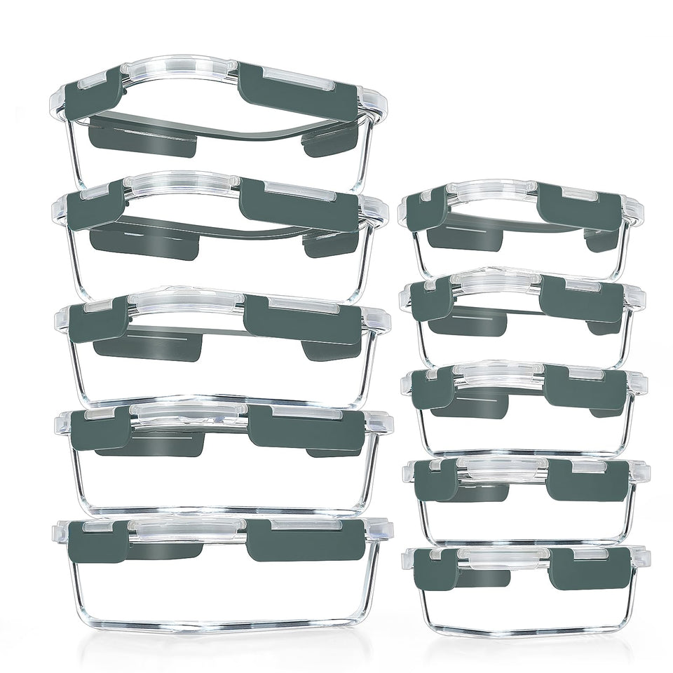 VERONES 10-pack glass meal prep containers for organized weekly meals.