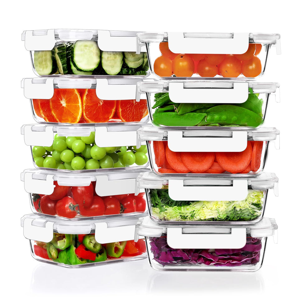 VERONES 10-pack 22oz glass lunch containers ideal for meal prep and on-the-go meals