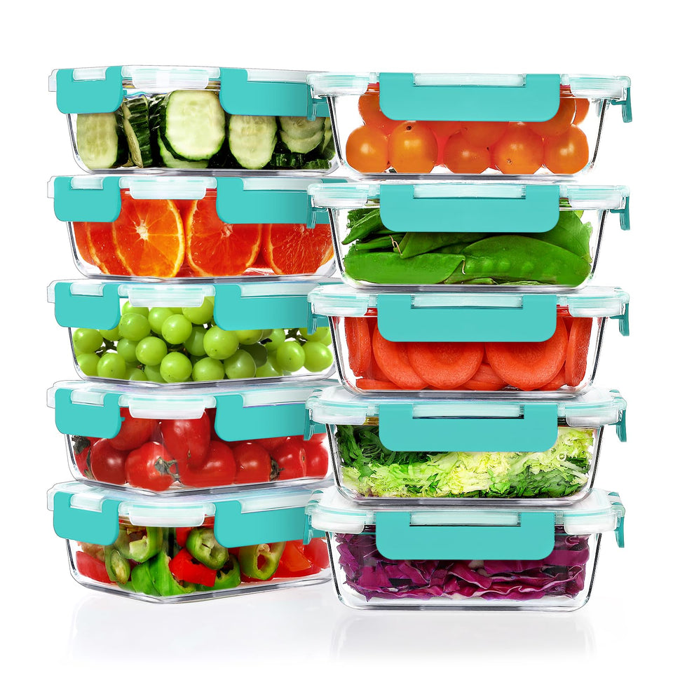 VERONES 10-pack glass meal prep containers for organized lunch portions.