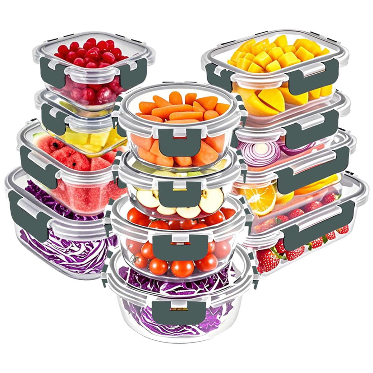VERONES 12-pack glass containers with lids for meal prep and easy storage.
