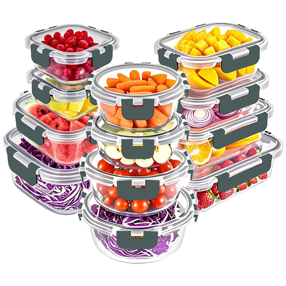 VERONES 12-pack glass containers with lids for meal prep and easy storage.