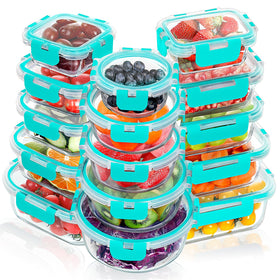 VERONES 30-piece glass meal prep set showcases durable borosilicate glass for versatile storage.