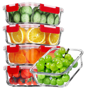 VERONES 5-pack glass lunch containers show clear borosilicate glass with locking lids for organized, fresh meals.