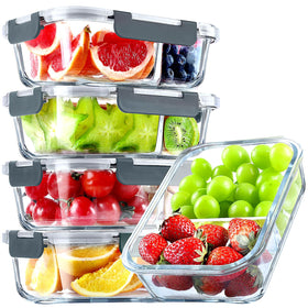 VERONES five-pack glass meal prep containers showing 36oz capacity for bulk meal prep.
