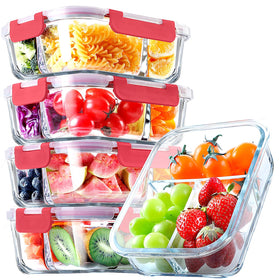 VERONES 5-pack glass meal prep containers with 3 compartments for portion control
