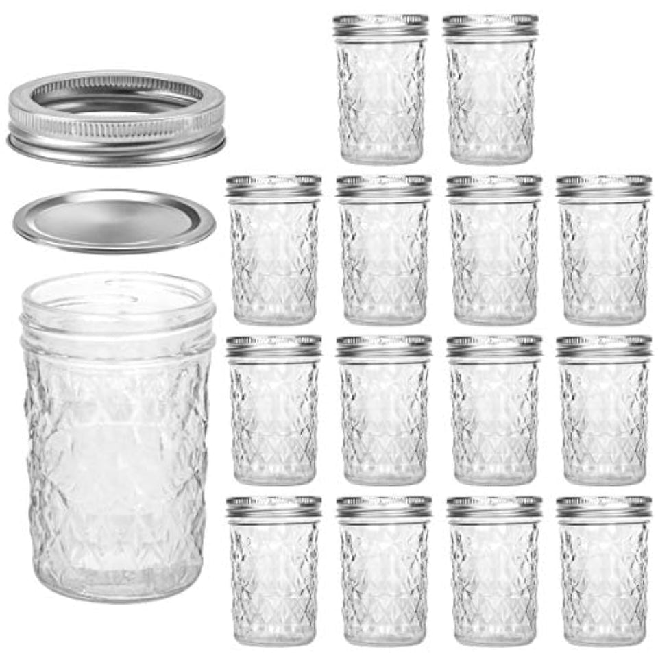 VERONES 8oz mason jar case 15 in clear glass, ideal for jam storage.