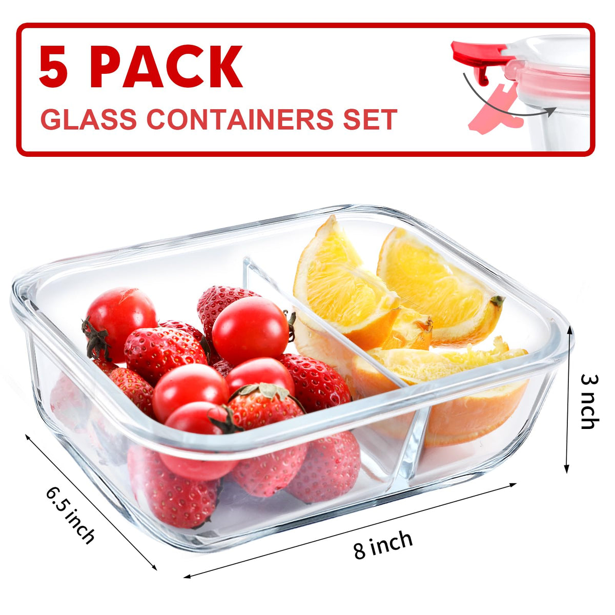 VERONES airtight locking lids on glass containers prevent leaks during transport.