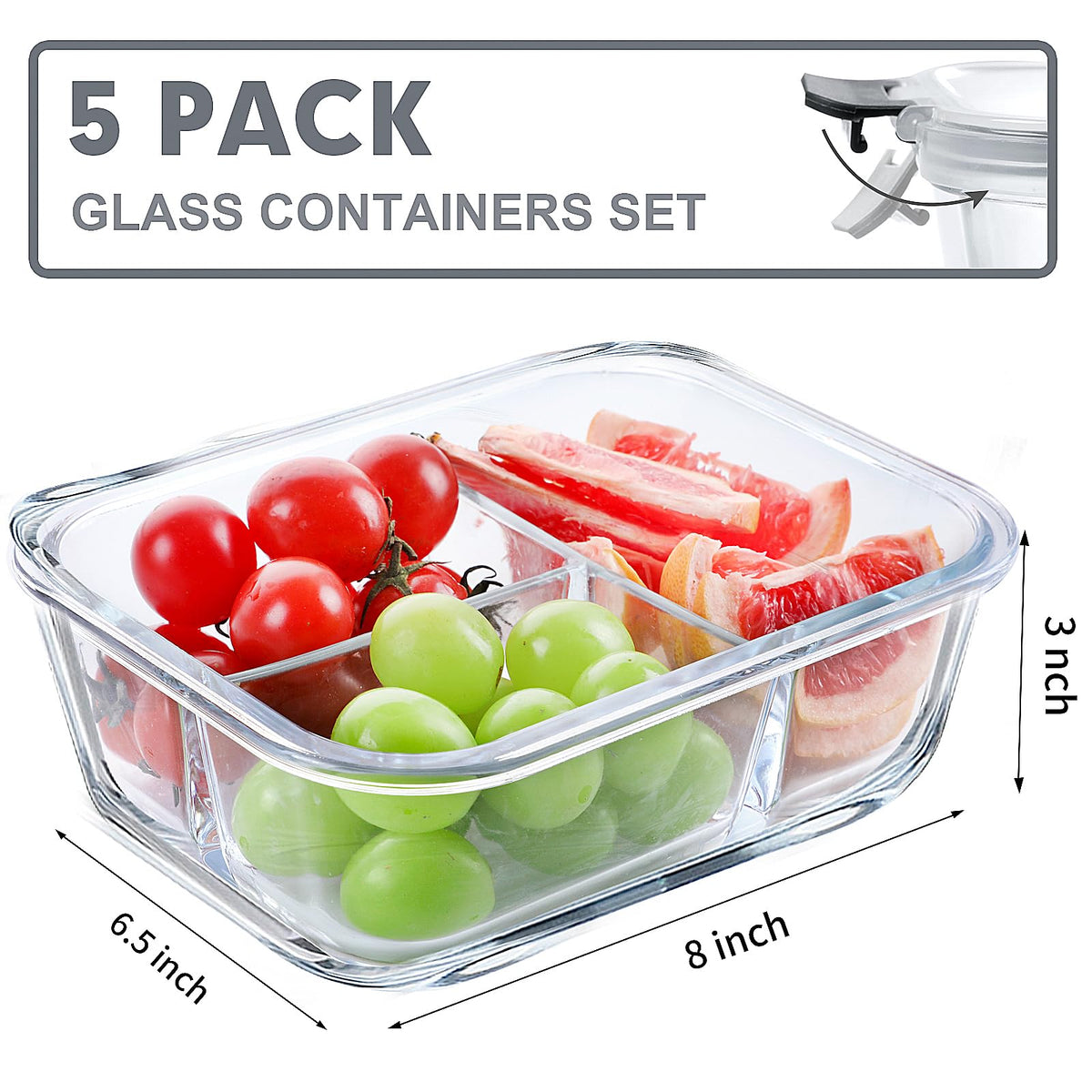 Airtight snap-lock lids sealing VERONES containers to prevent leaks.