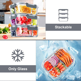 Borosilicate glass compatible with oven, microwave, freezer, and dishwasher use.