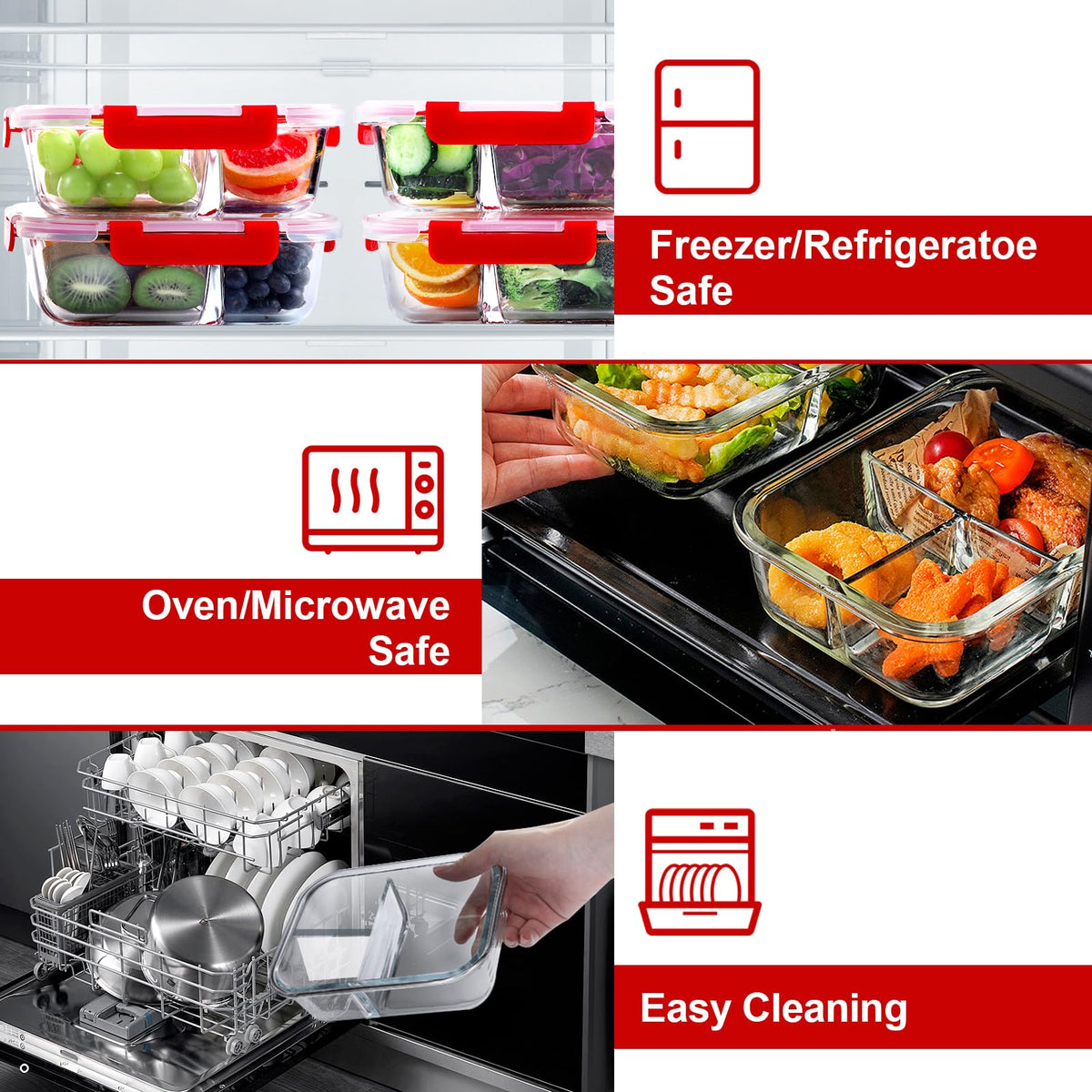 VERONES borosilicate glass withstands oven, microwave, freezer, and dishwasher use