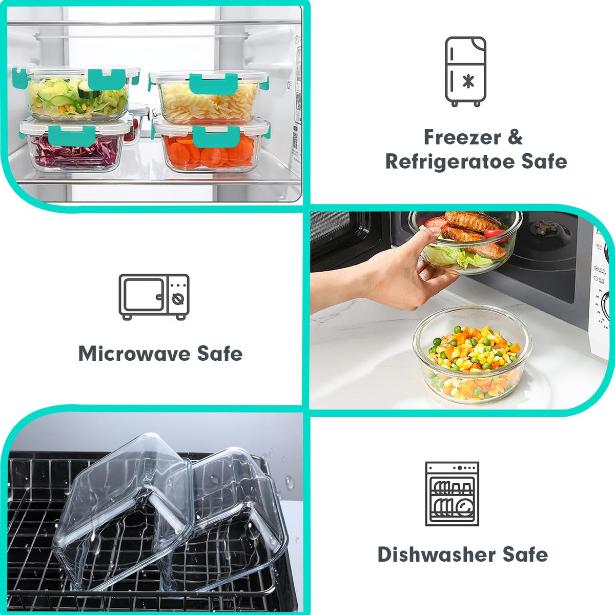 VERONES borosilicate glass container for oven and microwave use when lids are off.