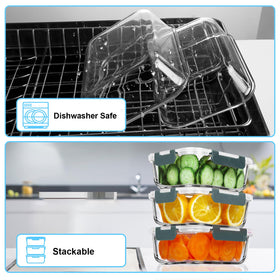 VERONES glass meal prep containers, showing dishwasher-safe glass components for easy cleaning.