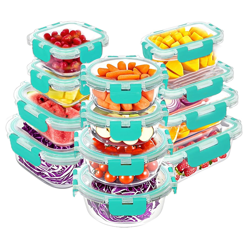 VERONES glass containers with locking lids prevent spills during meal prep.