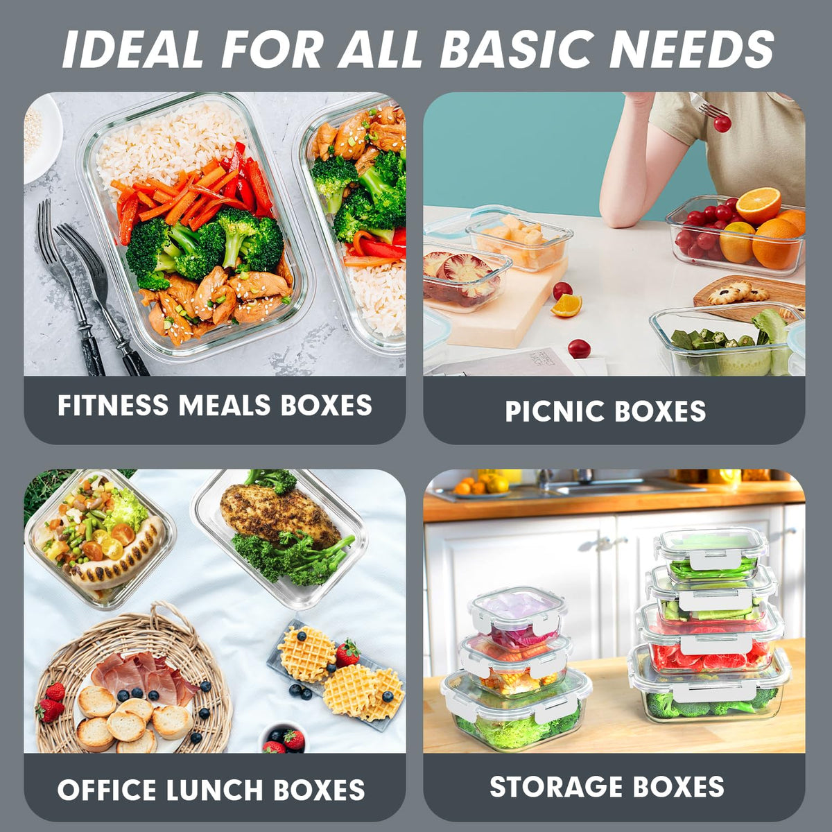VERONES 16-9oz glass prep container supports balanced portions.