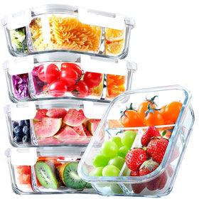 VERONES glass meal prep container with 3 compartments for portion control