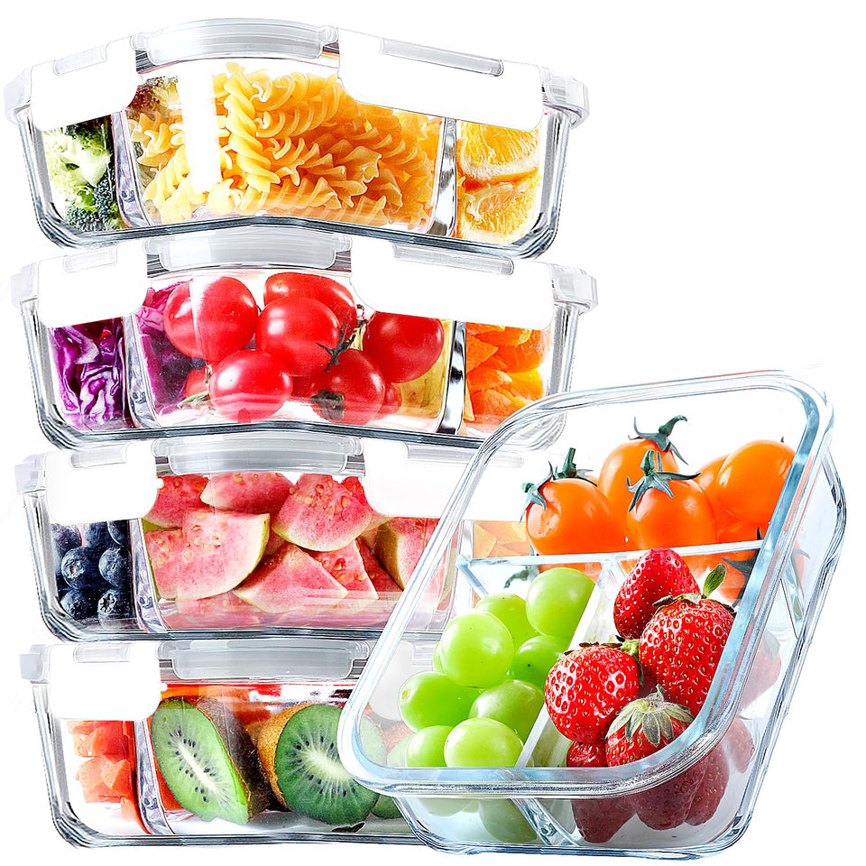 VERONES glass meal prep container with 3 compartments for portion control