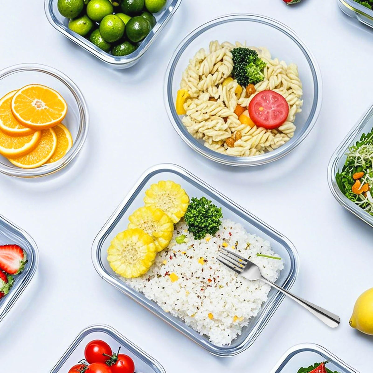 VERONES grey glass storage with locking lids for durable, non-toxic meal prep.