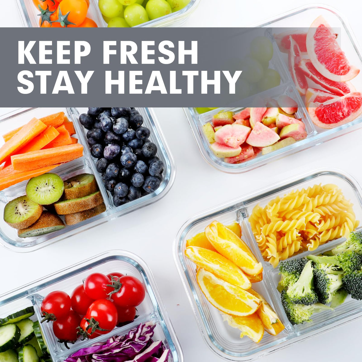 Grey-lid design of VERONES containers for everyday meal prep and organization.
